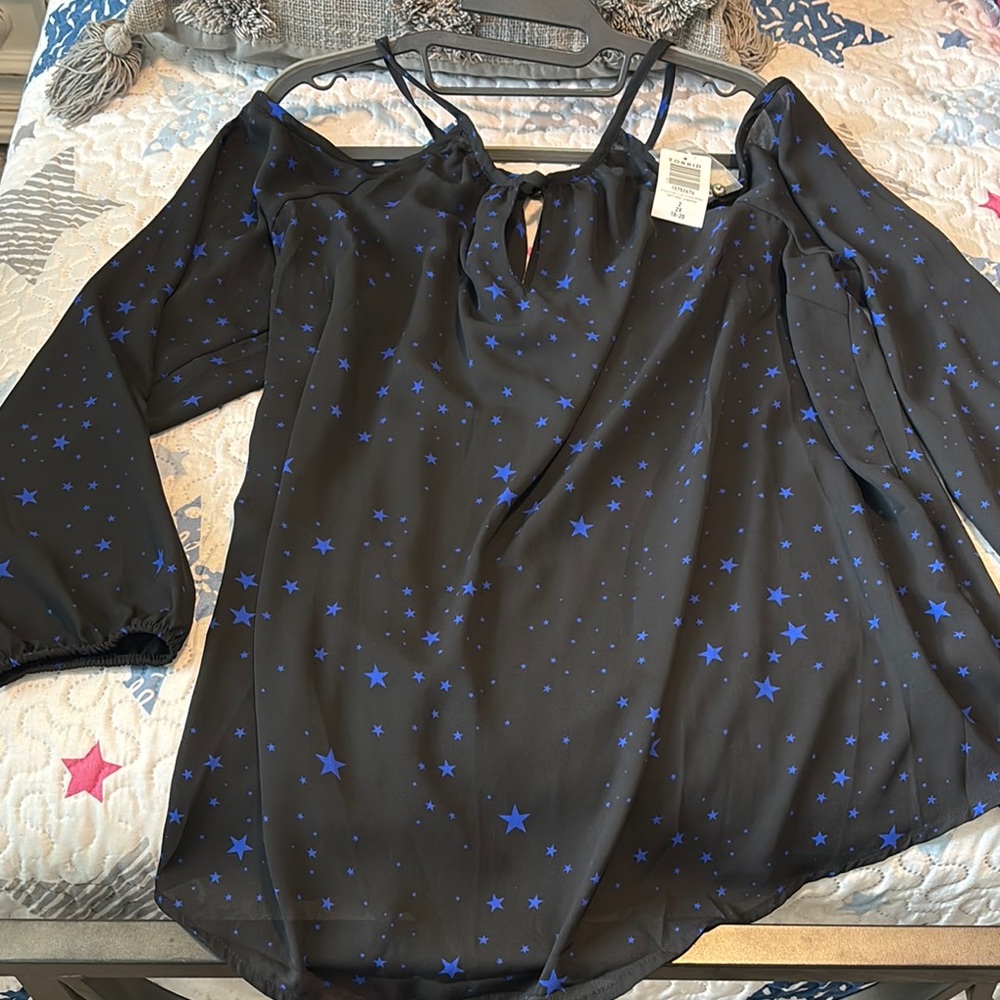 Black Blouse with Blue Star Pattern